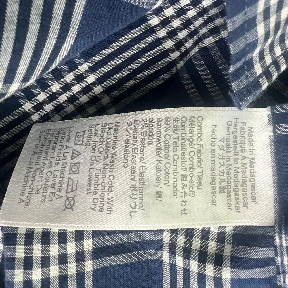 J Crew Button Down Men's Blue Plaid Shirt Long‎ Sleeve slim Untucked
